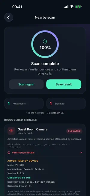 Review nearby advertised signals